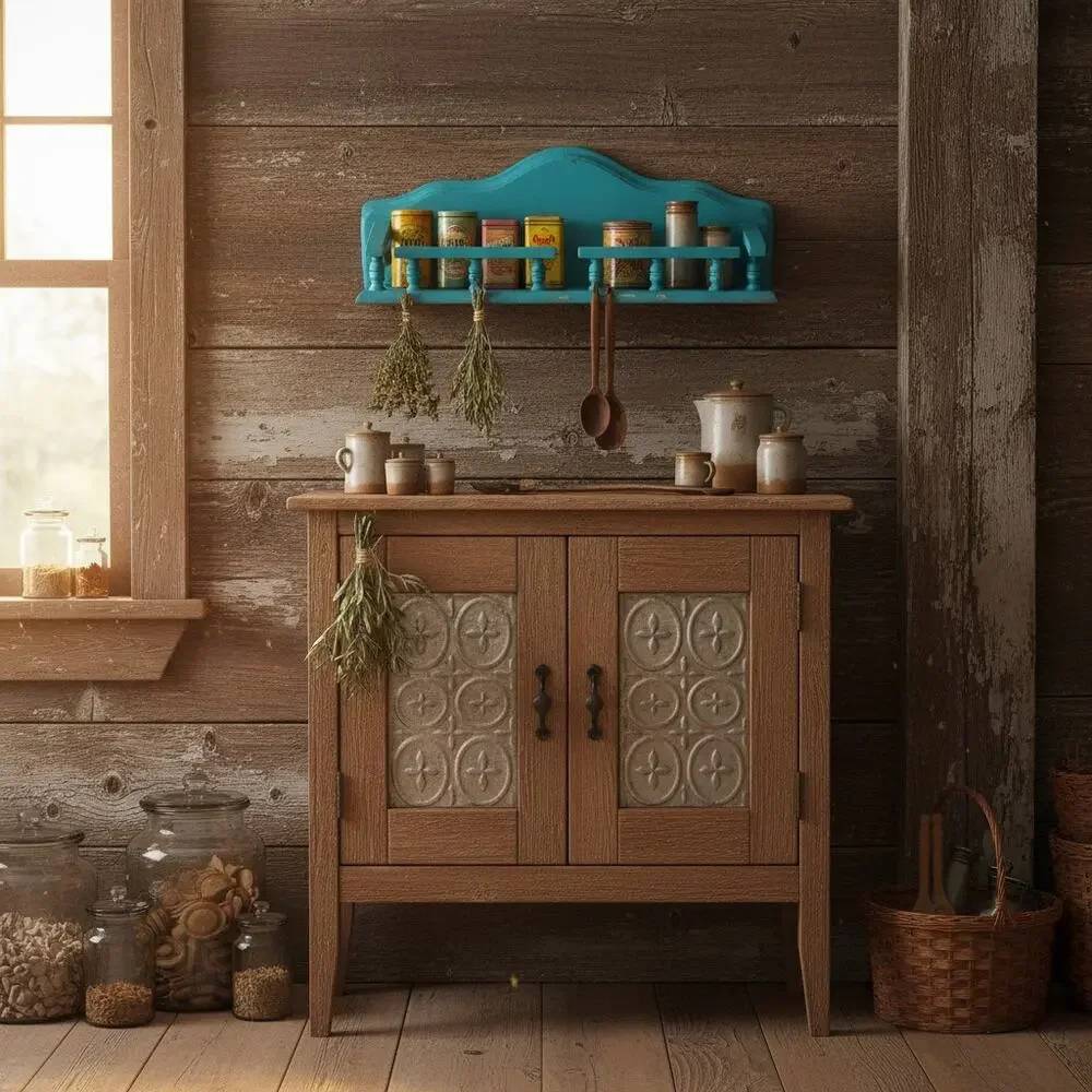 Vintage Teal Wood Wall Shelf-Cottage-Farmhouse Display-Bathroom-Kitchen-Coastal